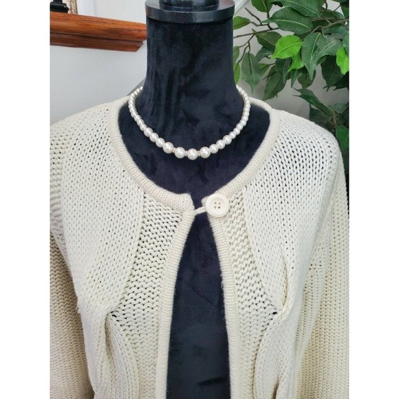 Coco + Capers Women's Ivory 100% Acrylic Long Sleeve Open Front Long Cardigan L - Picture 2 of 12